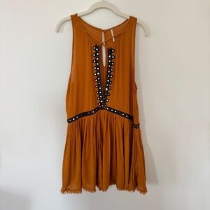 Free People Gold Sleeveless Boho Revival Romper Black Embroidery Whimsigoth Sz S